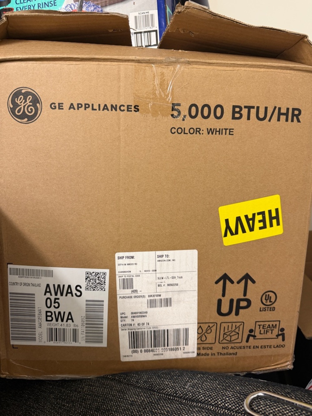 Inside the box is a brand new 5000 btu/hr window ac. Never used.